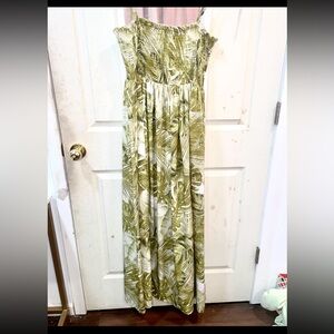 Olive and White pattern maxi dress